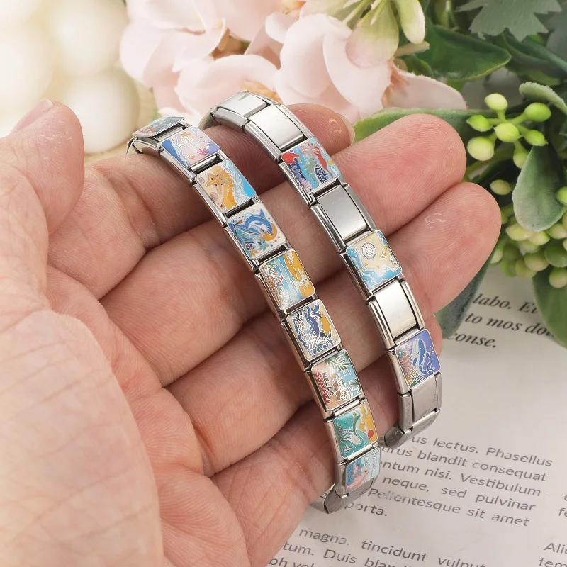 Hapilife Blue Series Starfish Beach Turtle Charms Italian Links Fit 9mm Stainless Steel Bracelet Jewelry DIY Make for Women Men view 5