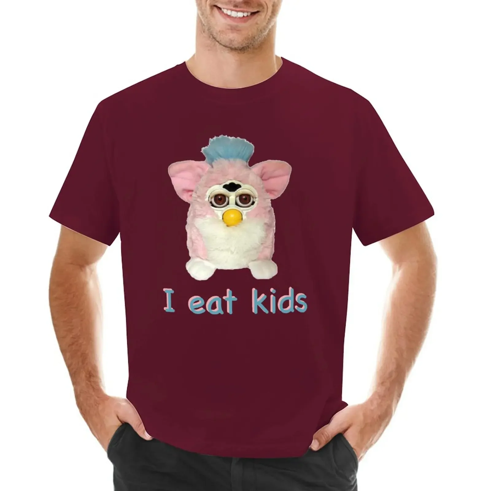 graphics kawaii clothes mens graphic t-shirts anime Furby I eat kids T-Shirt  men clothing oversized graphic harajuku