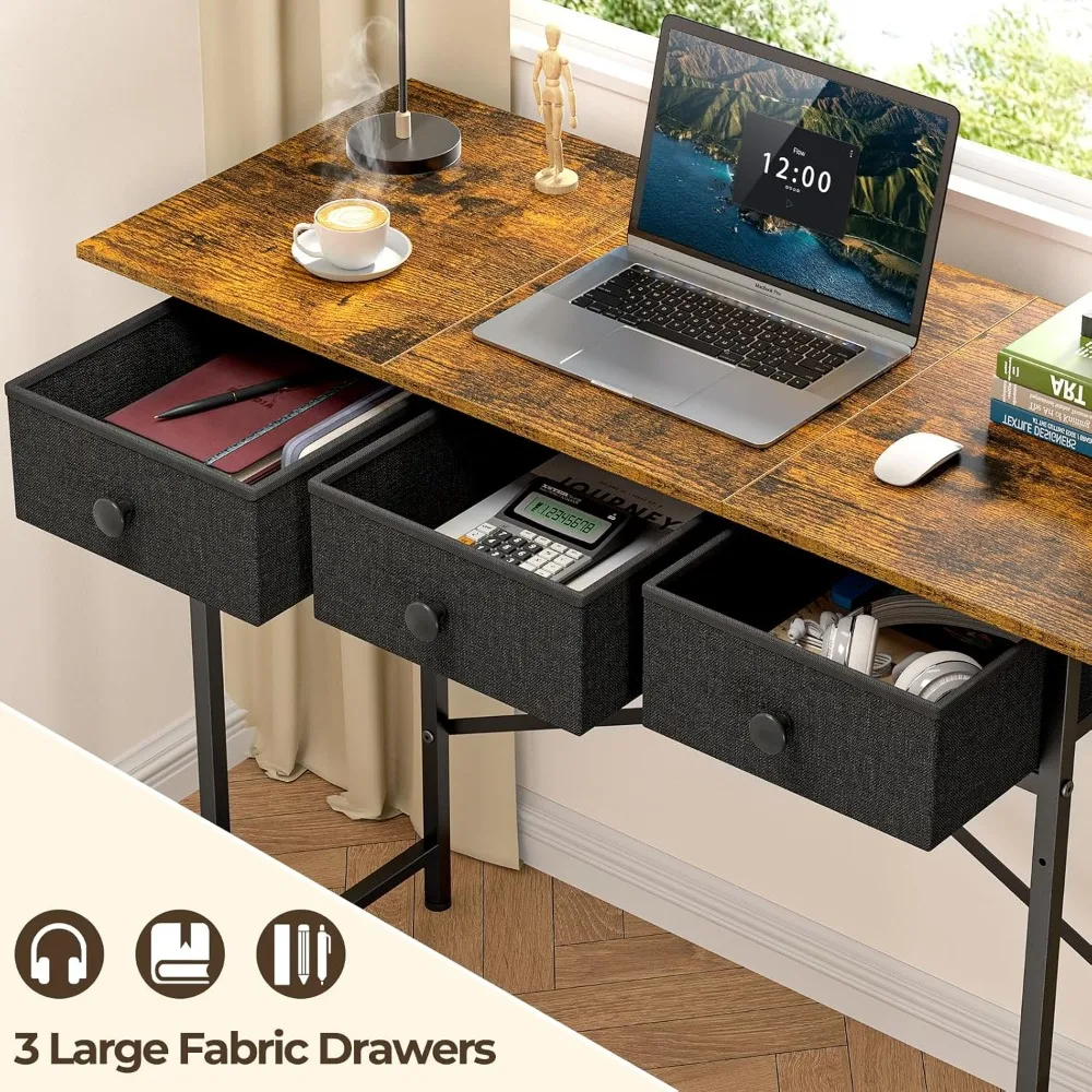 Small Writing Desk with 3 Drawers for Bedroom, 37.2 Inch Small Computer Desk for Small Spaces, Simple Desk with Drawers
