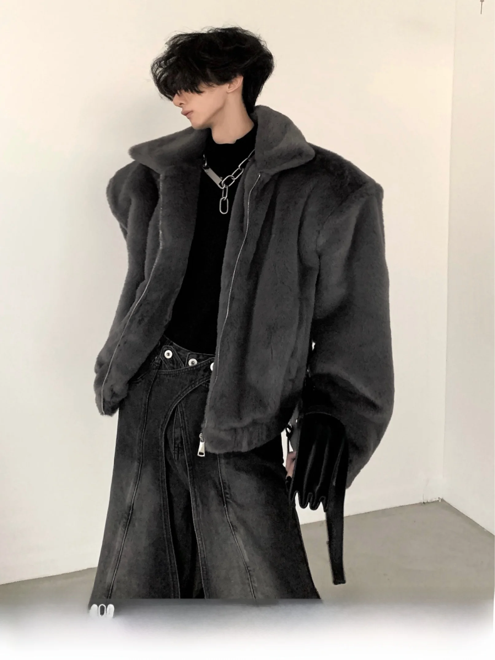 Thickened Plush Men's Jacket Short Style Shoulder Padded Autumn Mountain Wind Original Design Casual Cotton Coat for Youth