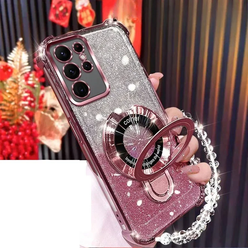 

Для Xiaomi Redmi 13X 15C 15 Note 15 Note 14 Pro Plus 13C 14C противоударный чехол с блестящим магнитным кронштейном-держателем, браслет, мягкий чехол