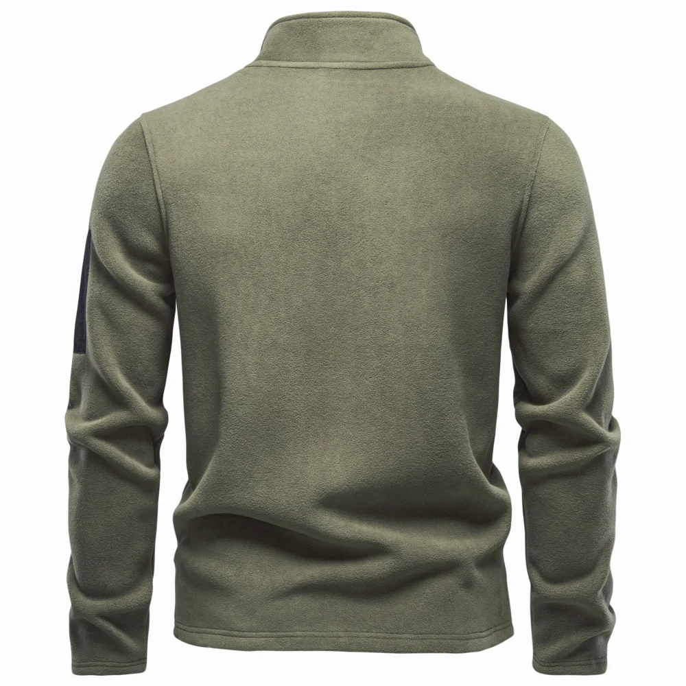 AIOPESON Herren Fleece-Sweatshirt mit mehreren Taschen, Stehkragen, Druckknöpfen, einfarbig, lässiger Outdoor-Pullover, warm für Herbst und Winter. – Detail 6