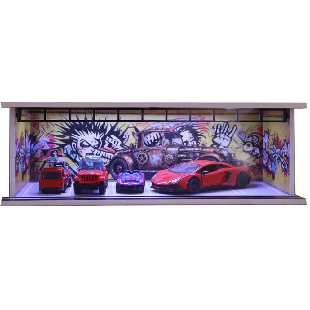 1/64 Scale USB LED Light Car Garage Diorama Models Display Model Miniature Parking Lot Collectible Gift for Model Enthusiasts