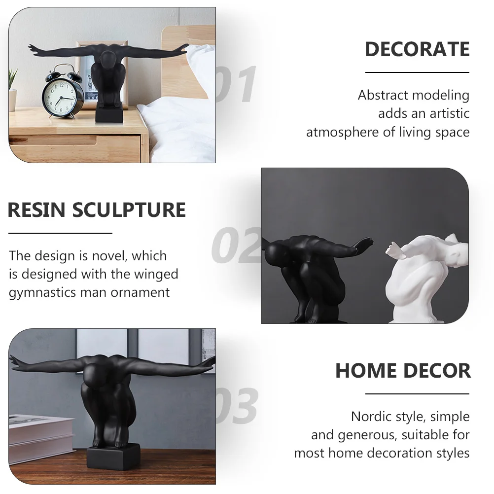 

1pc Nordic Style Resin Sculpture Ornament Simple Home Decoration Living Room Office Decor Abstract Winged Gymnastics Man Statue