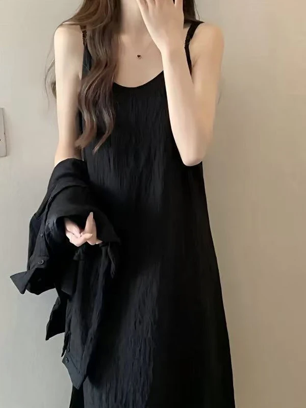 

Laid-back Style Color Maxi Dress Women Summer Loose Casual Slimming Sleeveless Dress Trendy A-line Skirt Casual Wear