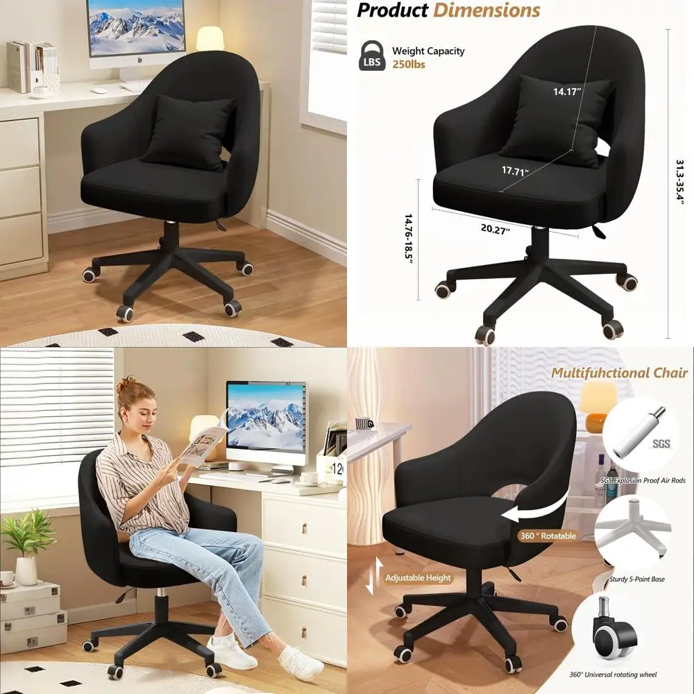 كرسي مكتب دوار منجد مخملي مع ارتفاع وعجلات قابلة للتعديل لاستخدام مكتب المكياج أو الكمبيوتر