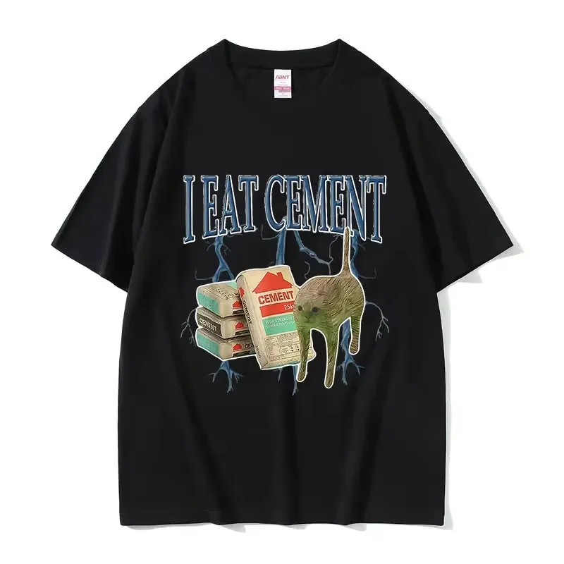2026 Hot Funny I Eat Cement Cat Meme T Shirt Women Harajuku Vintage Short Sleeve T-shirts Summer Casual Tops Cartoon Men T-shirt