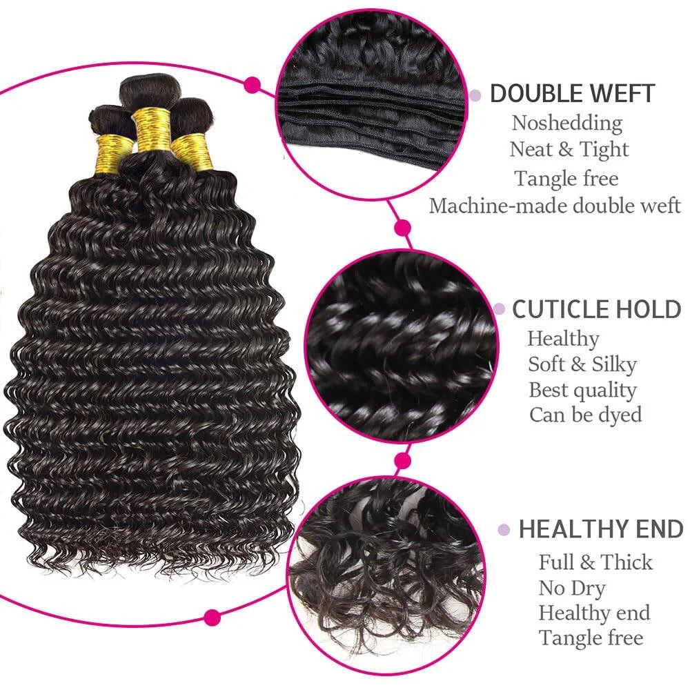 Diepe Golf Menselijk Haar Bundels Natuurlijke Zwarte Kleur Braziliaanse Krullende Bundels Human Hair Extensions 22 24 Inch Voor Vrouw 1/3 Bundels