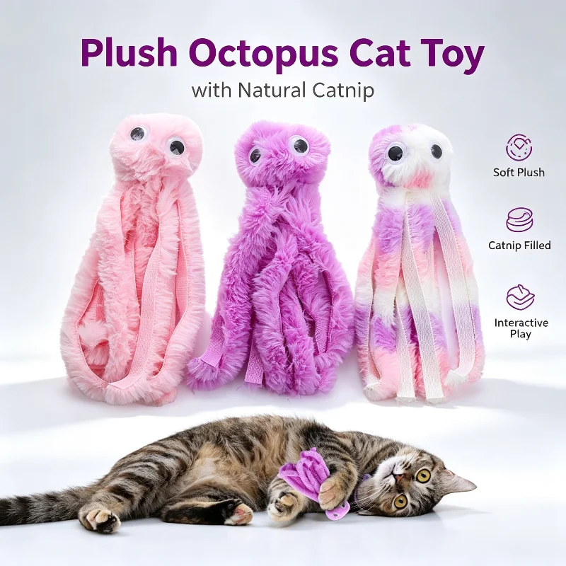 Interactive Squeaky Plush Dog Toy - Cute Octopus Plush Cat Toy Bite