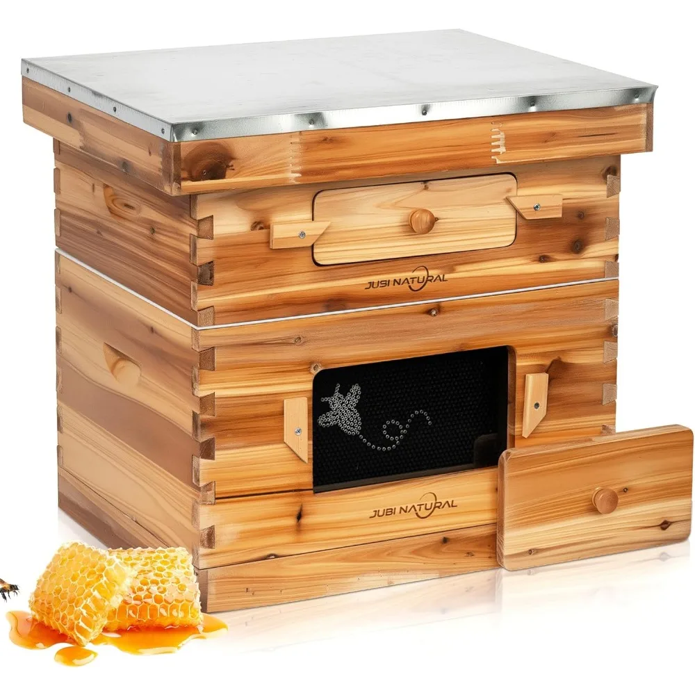 

Bee Hive 10 Frame Bee Box Starter Kit, Beeswax Coated Bee Hives for Beekeepers, 1 Deep + 1 Medium Langstroth Beehive Kit, Beekee