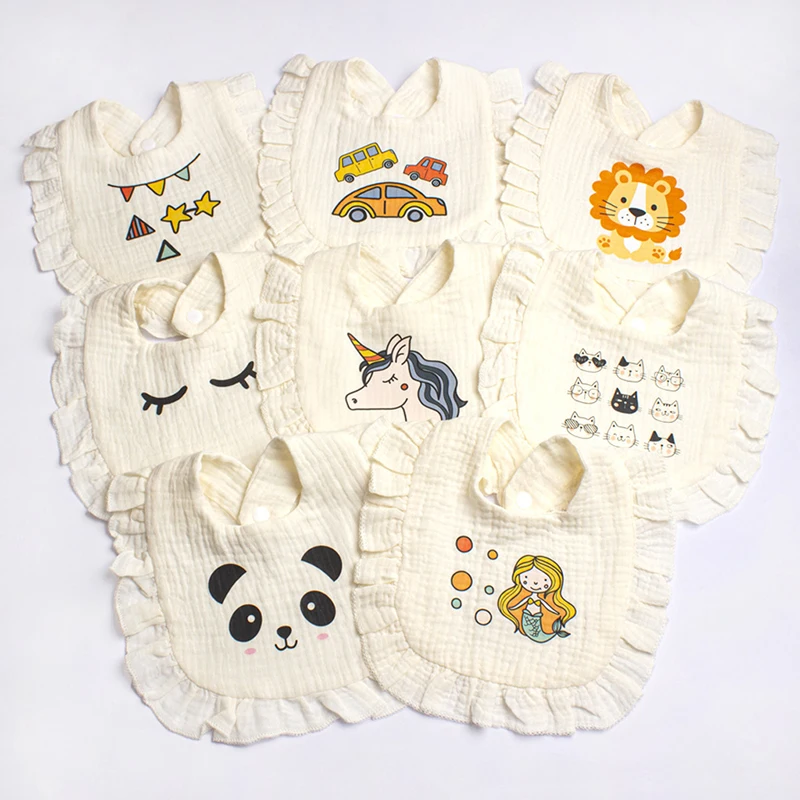 

Cartoon Panda Soft Baby Bibs Ruffle Newborn Boy Girl Feeding Burp Cloths Baby Saliva Towel Kids Accessories
