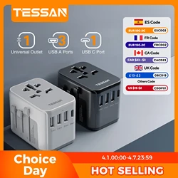 TESSAN Universal Travel Adapter with USB Port and Type C, Worldwide Power Adapter EU/UK/USA/AUS Plug for Travel