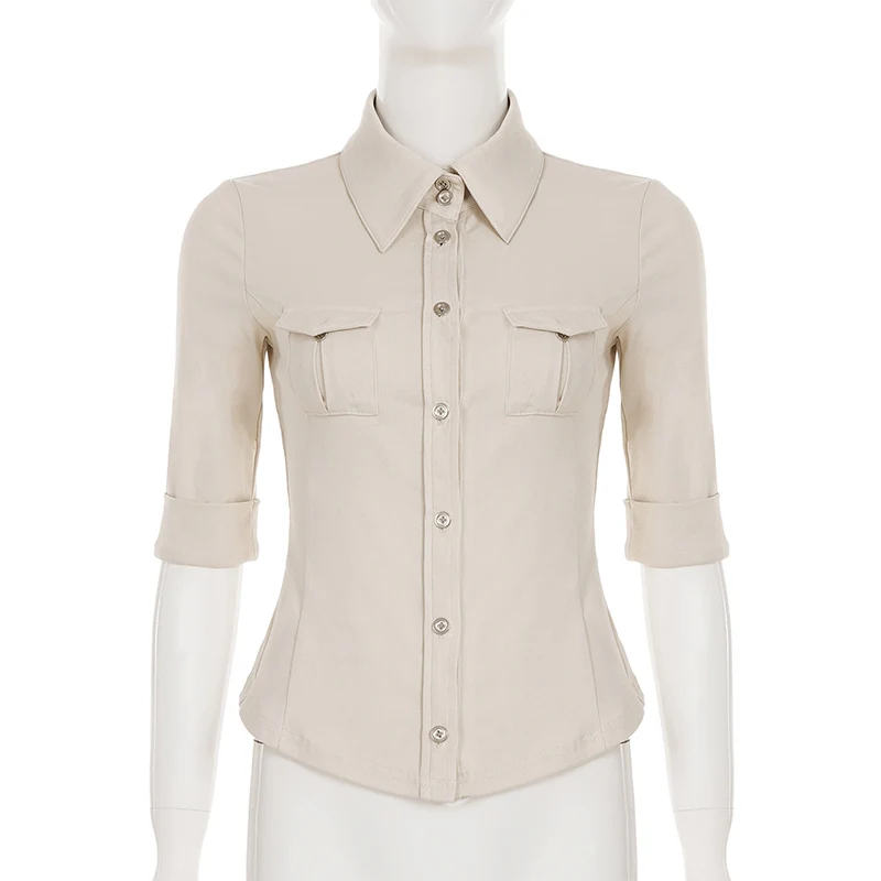 Camisas con botones de media manga para mujer, ropa estilo japonés de los años 2000, Tops Y2k, blusa de moda Harajuku