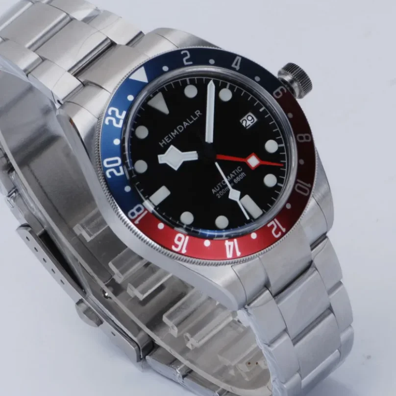Heimdallr Men Automatic Watch GMT Mechanical Wristwatch Diver 200M Waterproof BGW-9 Luminous Sapphire NH34 Aluminium Bezel