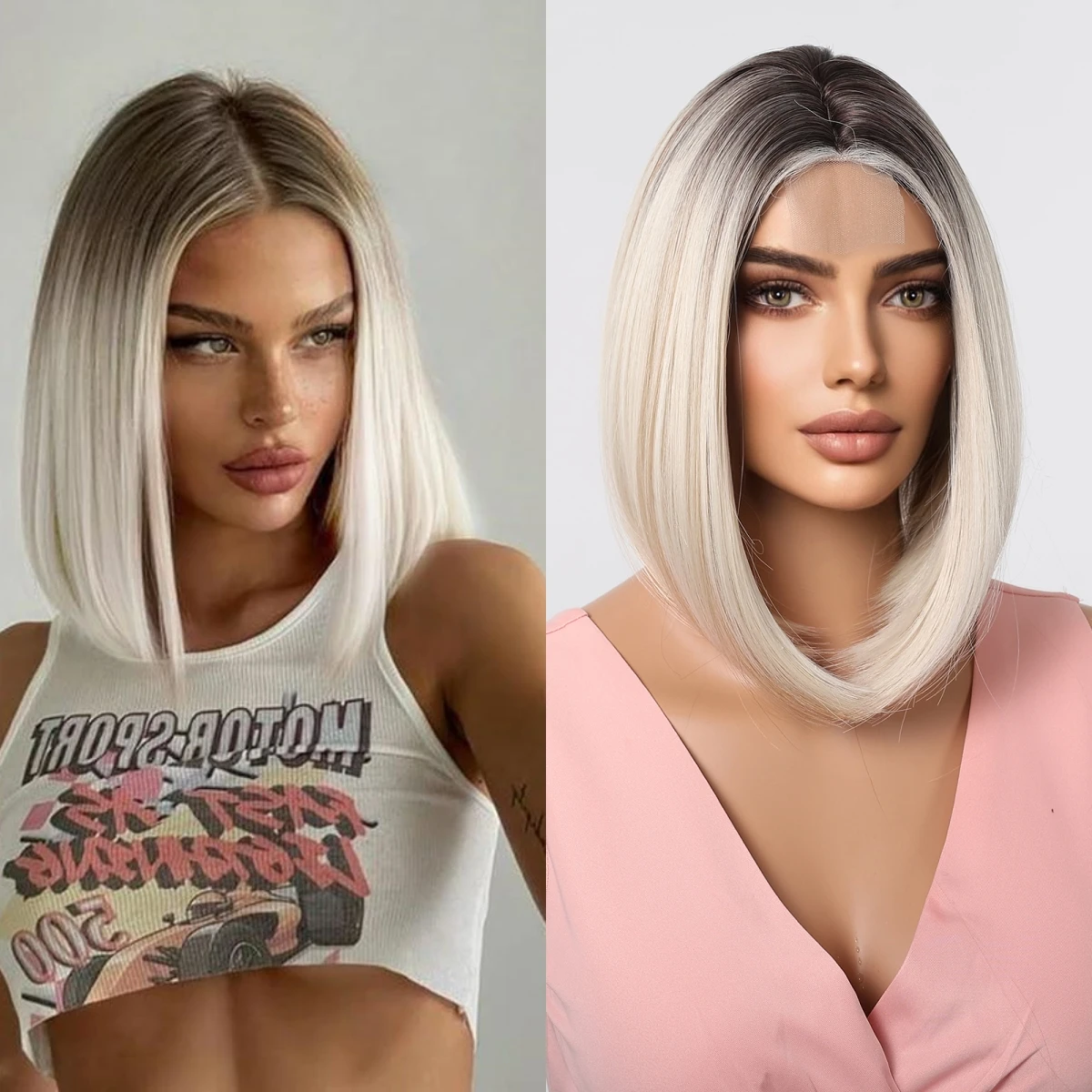

Platinum Blonde synthetic lace front wigs BoB Cosplay Wig for Women Synthetic Hair Short Ombre Blonde Straight Lace Front Wigs