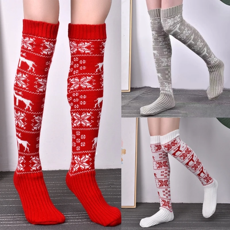 

Women Over Knee Long Socks Christmas Knitted Warm Thermal Thigh High Stockings