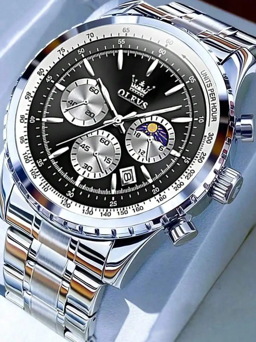 OLEVS. 1pc Men's Business Stainless Steel Date Quartz Watch, Casual Waterproof Luminous Wristwatch, Suitable For Daily