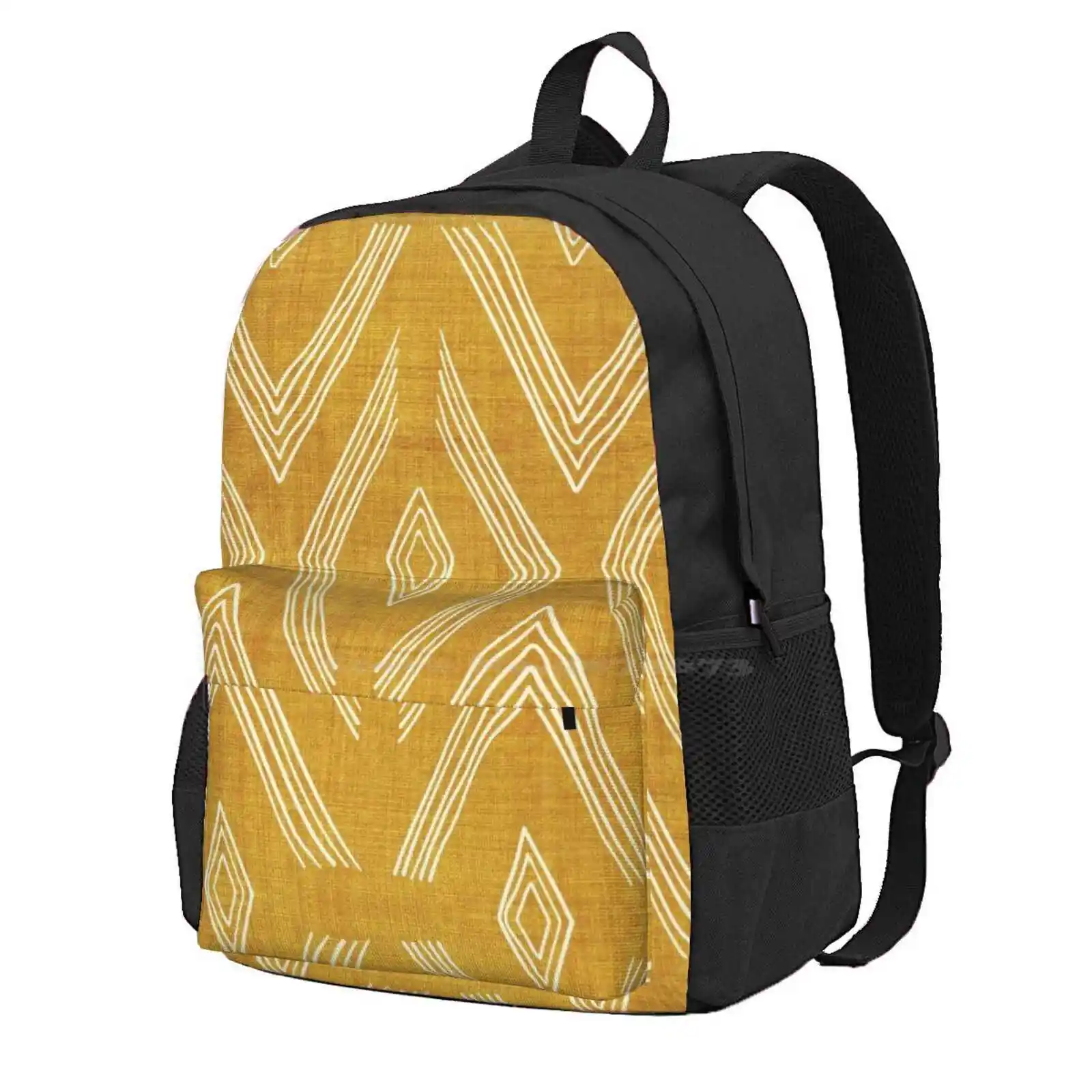 Birch In Gold Hot Sale Schoolbag Backpack Fashion Bags Yellow Mustard Golden Bohemian Dye Zig Zag Diamonds Lines Geometrics