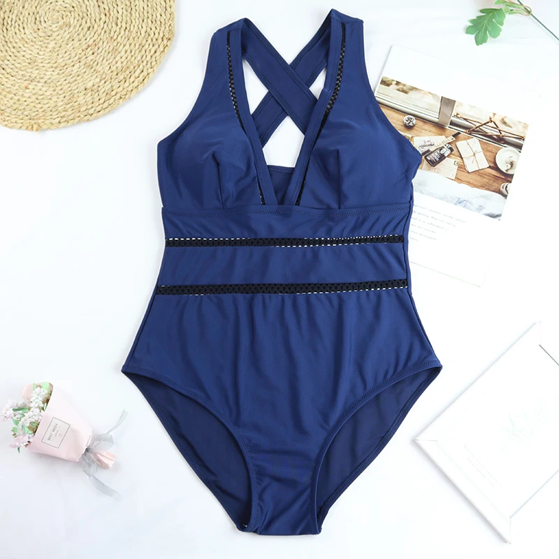Sexy One Piece Swimsuit 2025 Vintage Bikini Blue Swimwear Women Swimsuit Bathing Suit Beachwear Monokini Female Swimming Suits