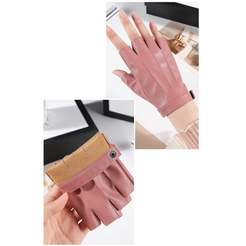 Multiple Colors Female Half Finger Leather Gloves Simple Fashion Girl Fitness Bike Riding Racing Non-slip Women Driving Gloves