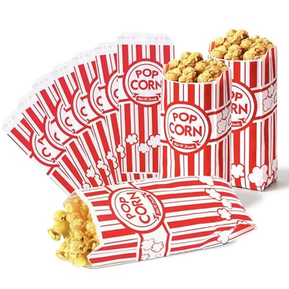 

1000 Pack Classic Red & White Striped Popcorn Bags 1 Oz Food Grade Disposable Vintage Popcorn Sleeves Bulk Grease & Tear Proof