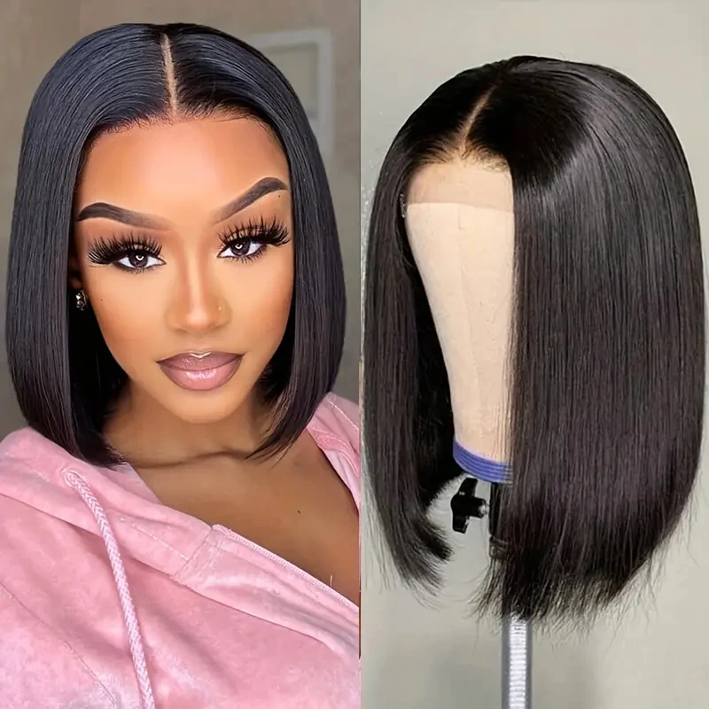

Парик HAIRTIME Wear Go, 100% настоящие безклеевые парики, бразильские прямые короткие парики из человеческих волос, 4x4 HD, прозрачный парик на сетке