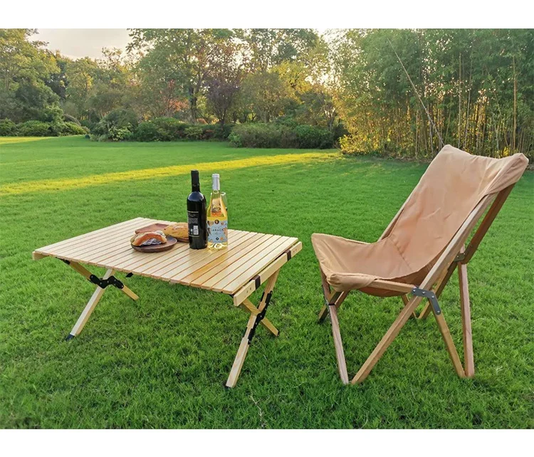 Camping Folding Wood Table Portable Foldable Outdoor Picnic Table Cake Roll Wooden Table