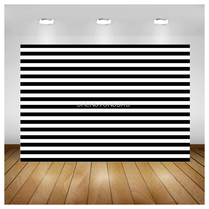 

Black And White Horizontal Stripe Lines Warning Background Pattern Graphic Modern Birthday Party Portrait Photo Studio Props