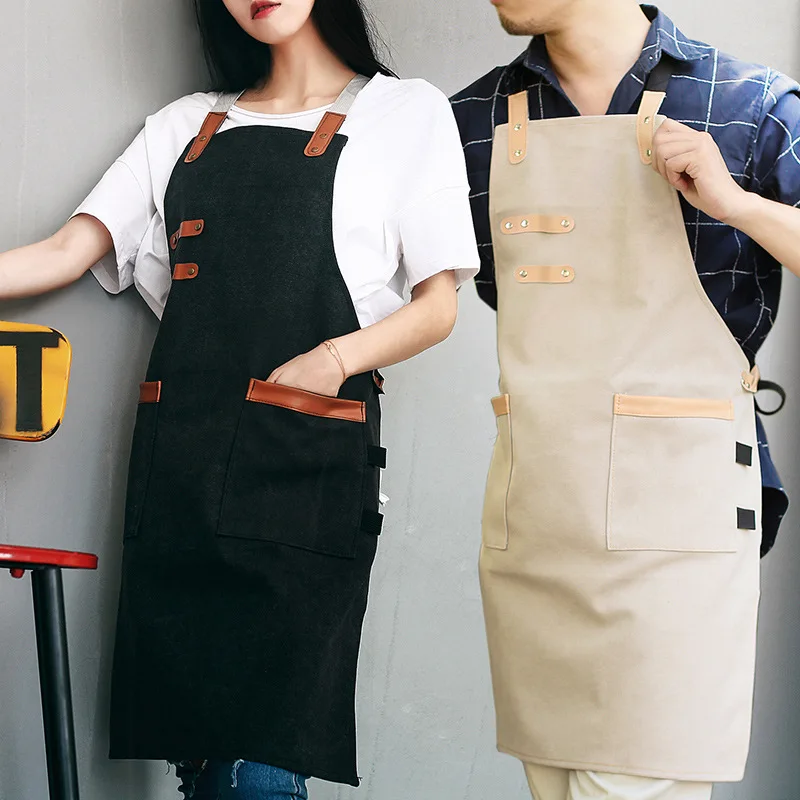 Featured Workwear Washed Canvas Apron Coffee Shop Creative Restaurant Work Clothes Shoulder Straps Men and Women H1