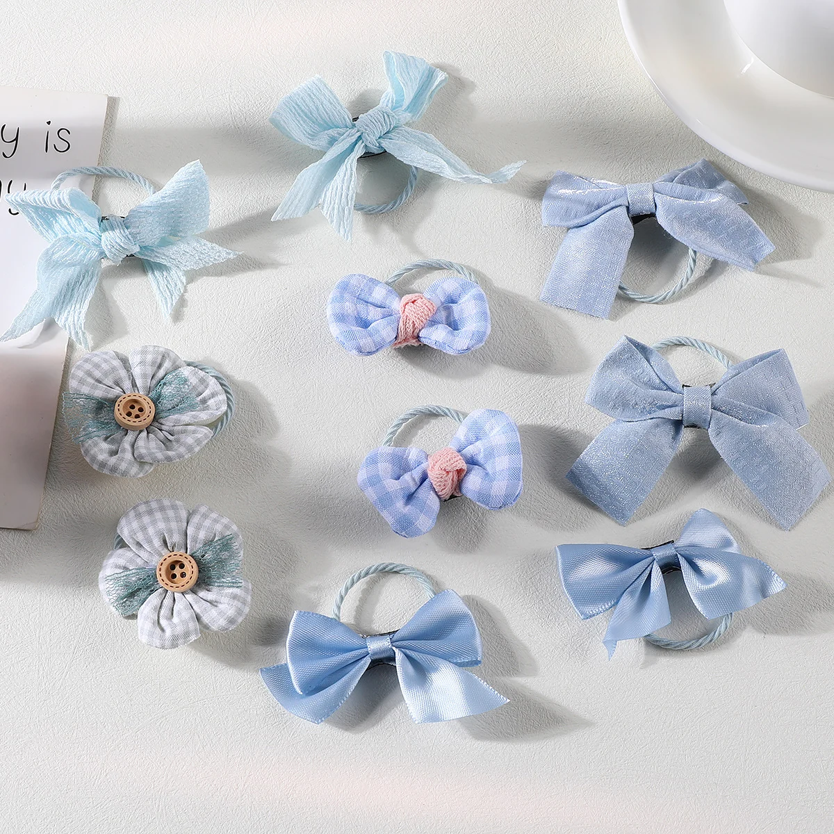 10Pcs/Set Children\'s Bow Flower Headbands Princess Sweet Flower Hair Bands Girls Ponytail Rubber Band Hair Accessories