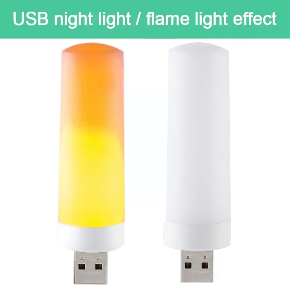 LED USB Flame Lamp Computer Mobile Power Charging Mini Indoor USB Plug Retro Portable Lighting Night Light Atmosphere Simul C4W8