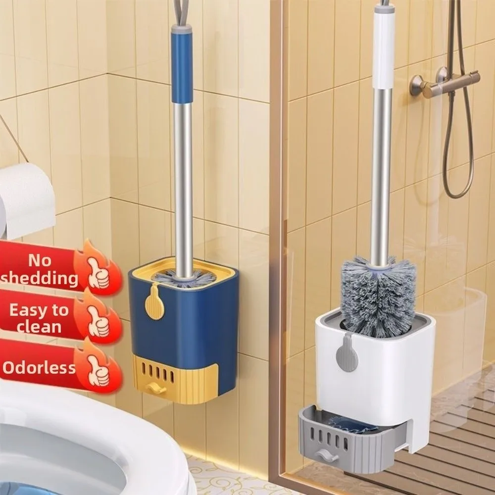 Ergonomic Wall Mount Toilet Brush Set Built-in draining tray Durable Bristles Toilet Cleaning Brush with Removable Drip Tray