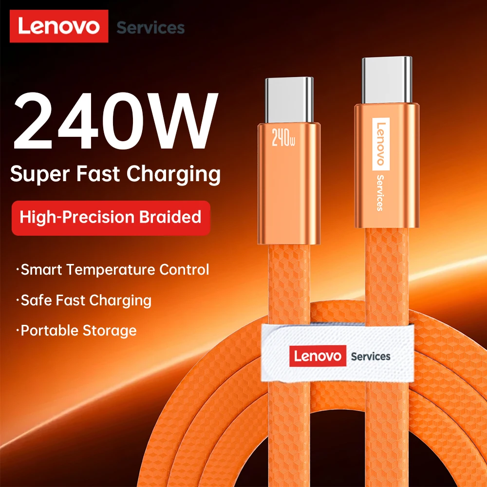 Lenovo 240W Super Fast Charging USB C Cable Transparent Silicone Data Sync Cord For iPhone Samsung Xiaomi Mobile Phone