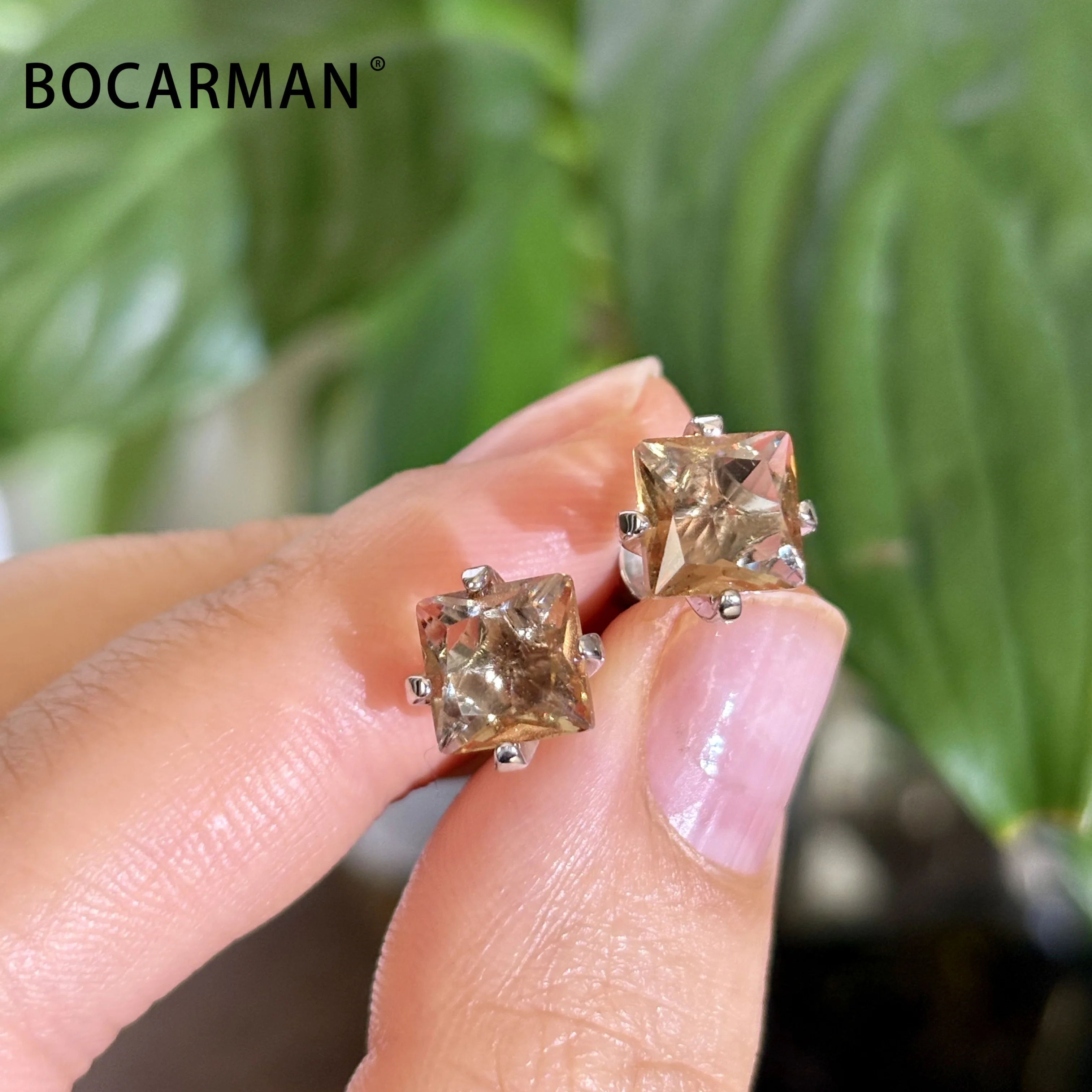 Bocarman Princess Cut Lab Created Color Change Earrings S925 Silver Studs Women Daily Wear fine jewelry