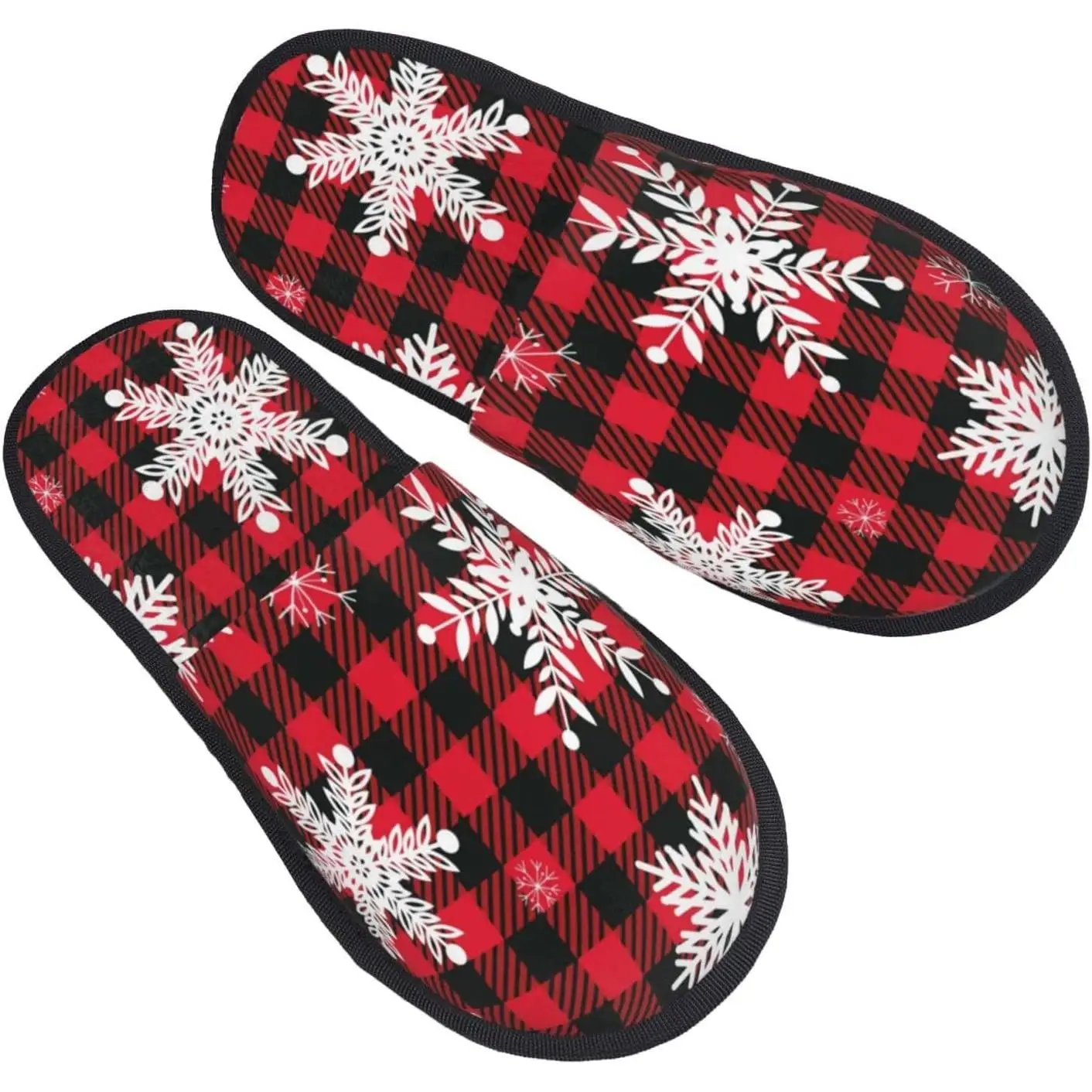 

Женские нечеткие тапочки со снежинками на клетке буйвола, рождественские теплые меховые тапочки с нескользящим покрытием, зимние без шнуровки для дома и улицы