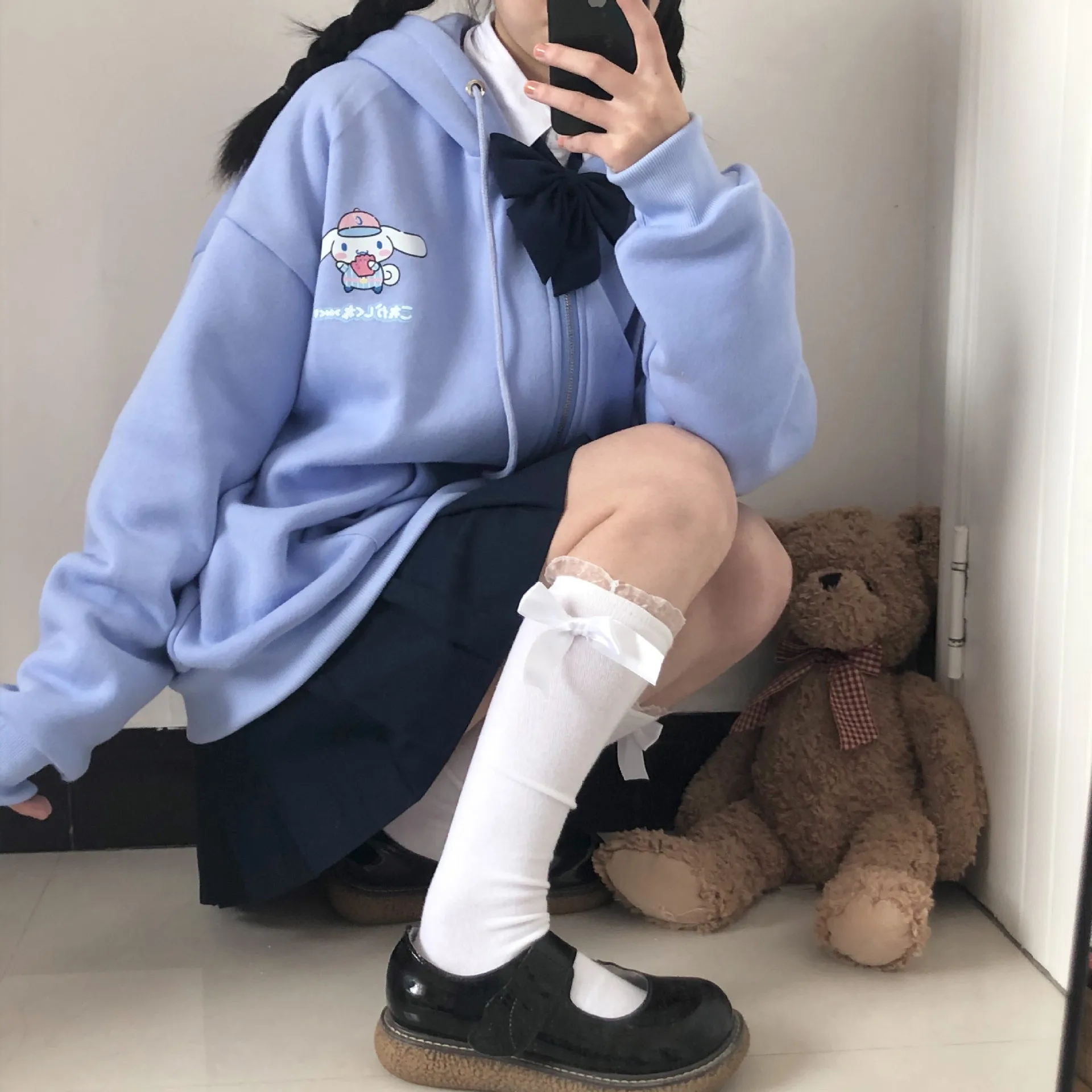 Sanrio Hooded Hoodie Couple Outfit Kuromi Cinnamoroll Anime Kawaii Cotton Autumn Zipper Coat Loose Vintage Student Sweet Tops