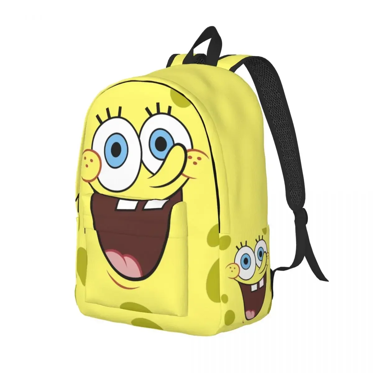 SpongeBobing Face Backpack for Boy Girl Kid Student School Bookbag Cartoon Canvas Daypack Preschool Kindergarten Bag with Pocket