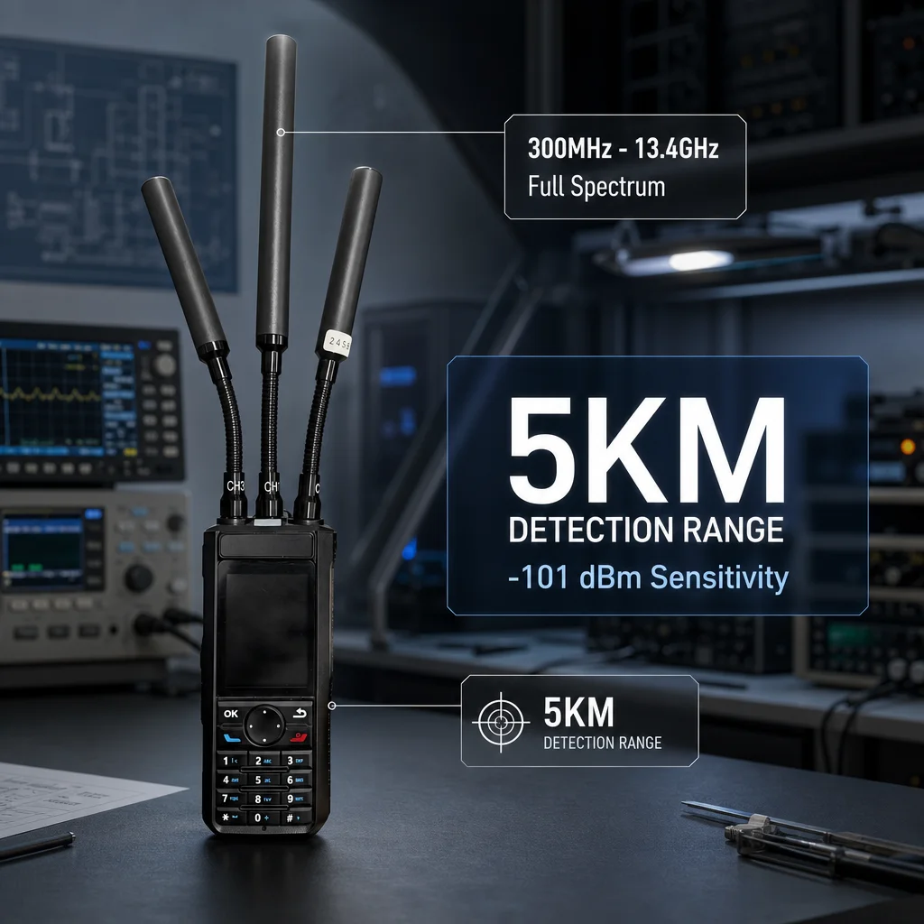 300MHz to 13.4GHz 5km Detection Range With RID Function Portable Ultra Wideband Drone Detector