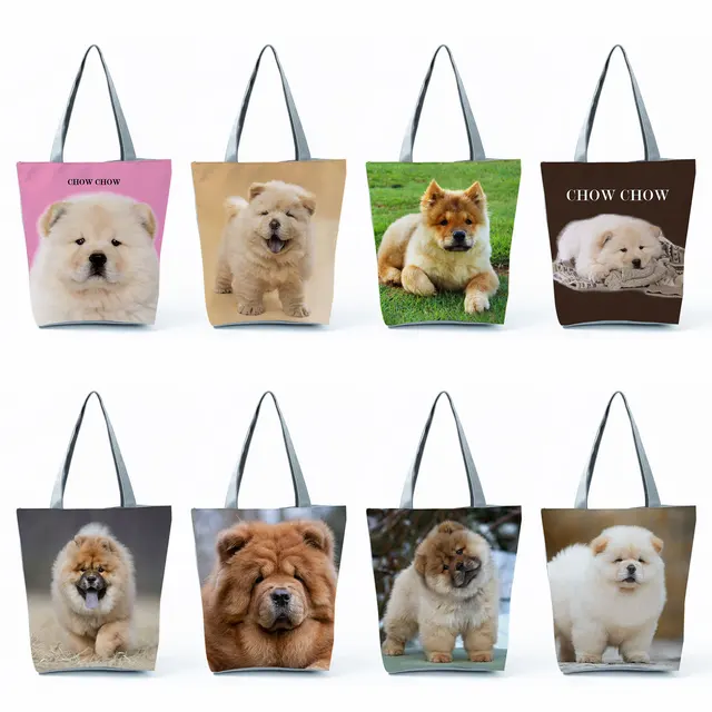 Śliczne Chow Chow torby na zakupy z nadrukiem casualowe damskie torebki o dużej pojemności składane torby na ramię dla psa z grafiką Dropshipping