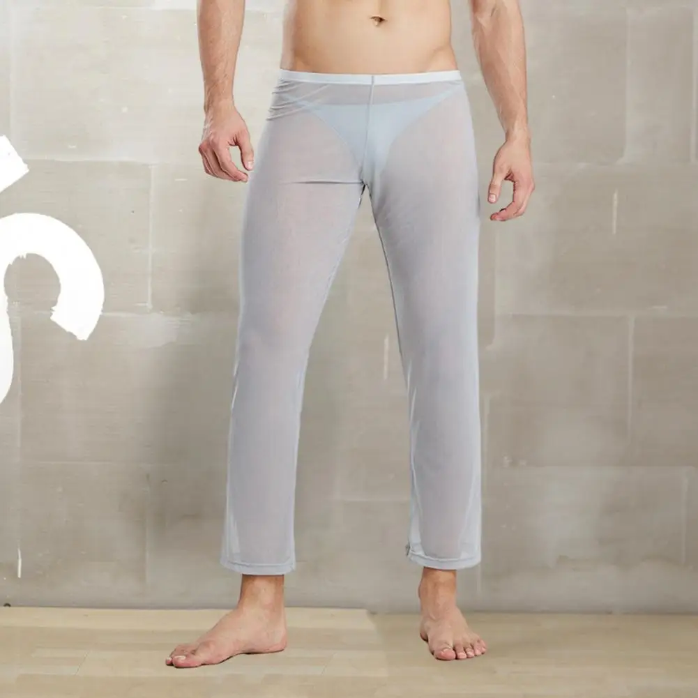 Men Homewear Pants Men Pajama Trousers Breathable Soft Men's See-through Pajama Pants Ultrathin Ice Silk for Comfortable