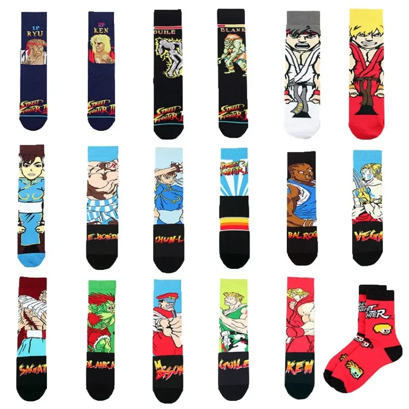 

Anime Game Street Big Fighter Socks Chun Li Masters Cartoon Character Print Medium Sleeve Socks Unisex Casual Cotton Socks