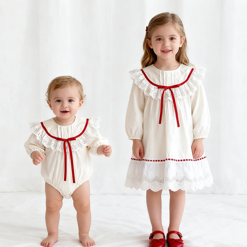 2025 New Autumn Children Clothes 2-7Yrs Girl Party Dress Baby Girl Romper Long Sleeved Cotton Splicing Kids Princess Dresses