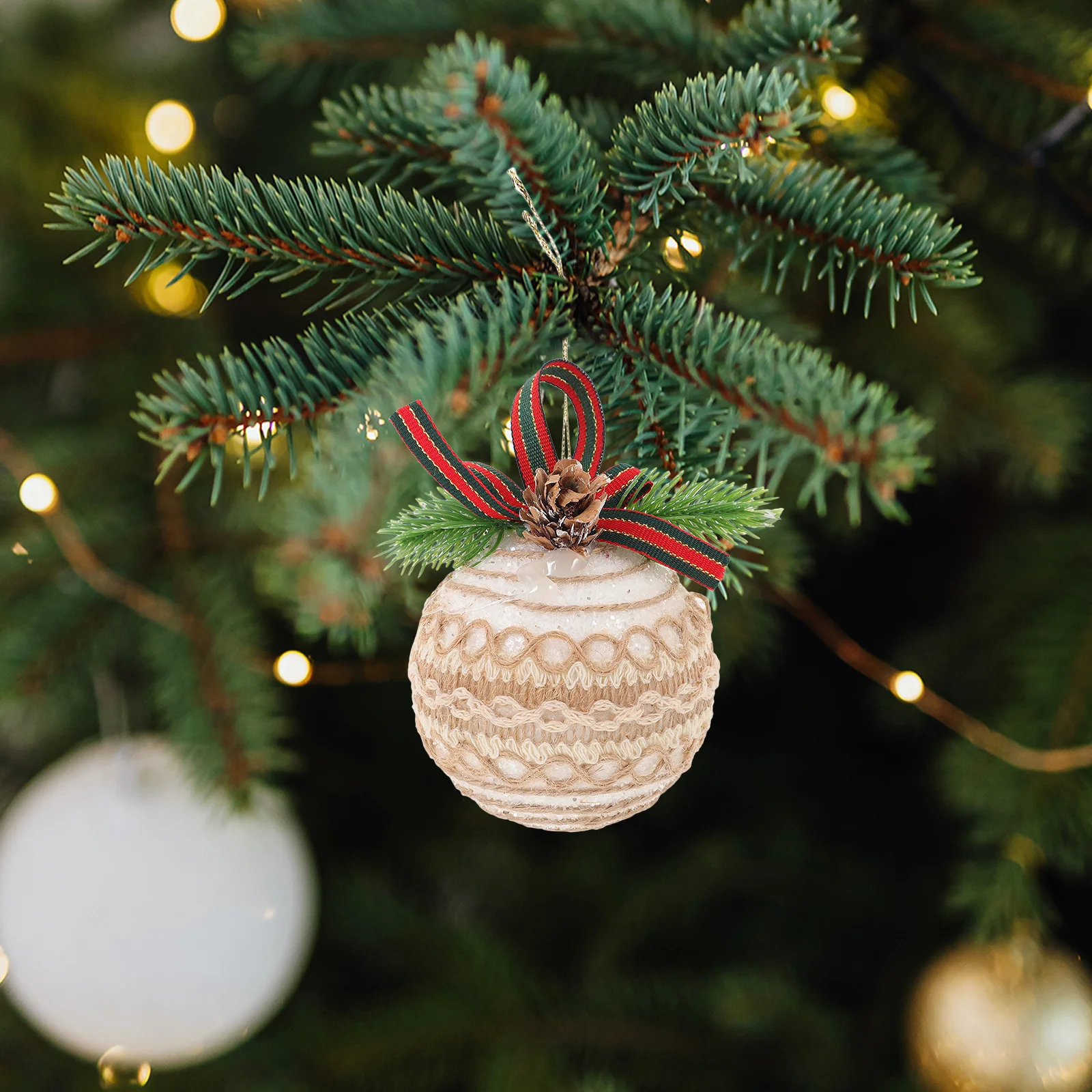 

3pcs Christmas Ball Ornaments Festive Hanging Decorations For Tree Party Xmas Decoration Supplies Pine Needle Pendant Reusable