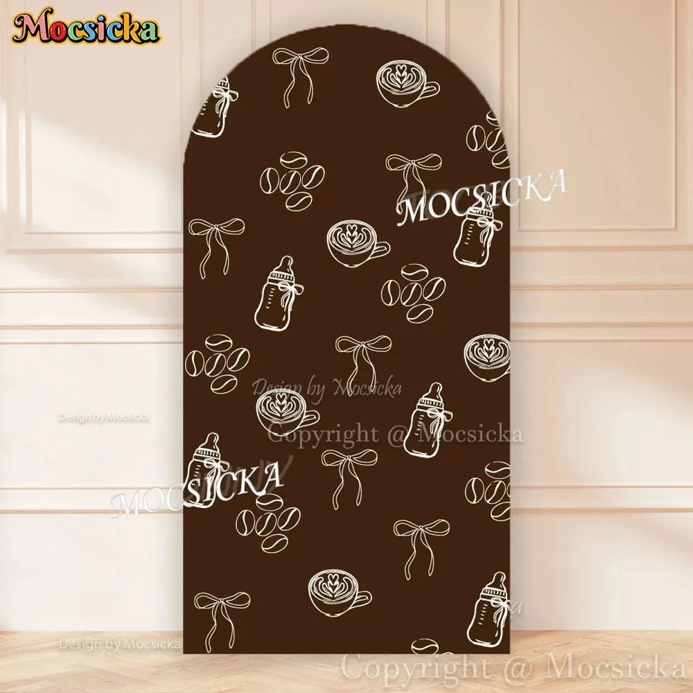 Mocsicka A Baby is Brewing 1st Birthday Party Arch Cover Backdrop Photography Coffee Beans Brown 2-Sided Background Baby Shower