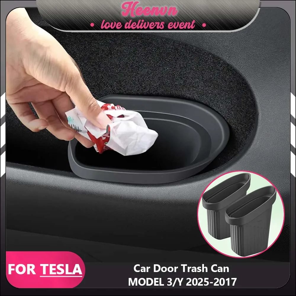 For Tesla Model 3 Y 2025 Car Door Trash Can Eco-Friendly Silicone Door Storage Box Waterproof Garbage Can 2024 Car Accessories