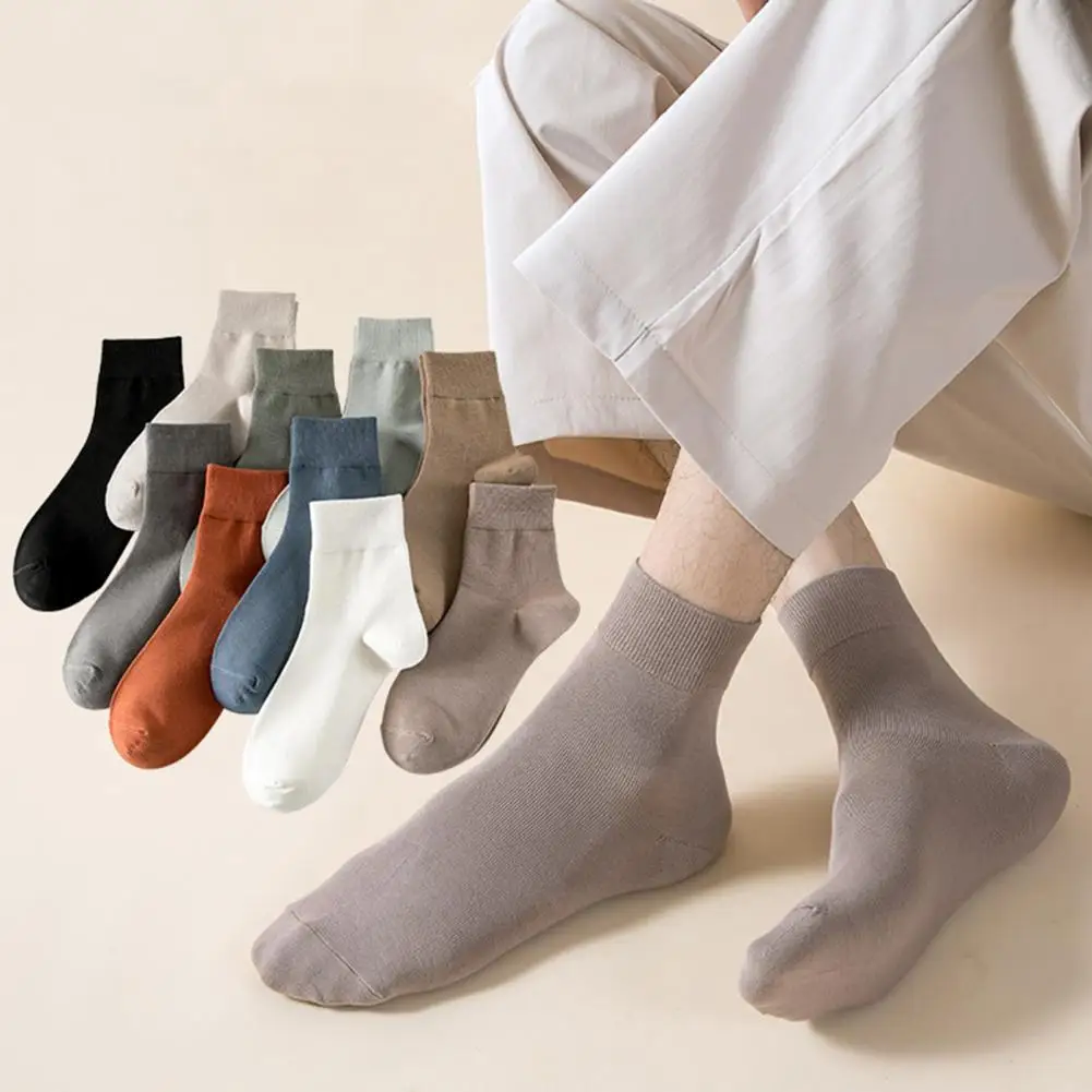 

1 Pair Unisex Cotton Socks Mid-tube No Odor High Elasticity Anti-slip Socks Sweat-absorption Anti-shrink Business Sports Socks