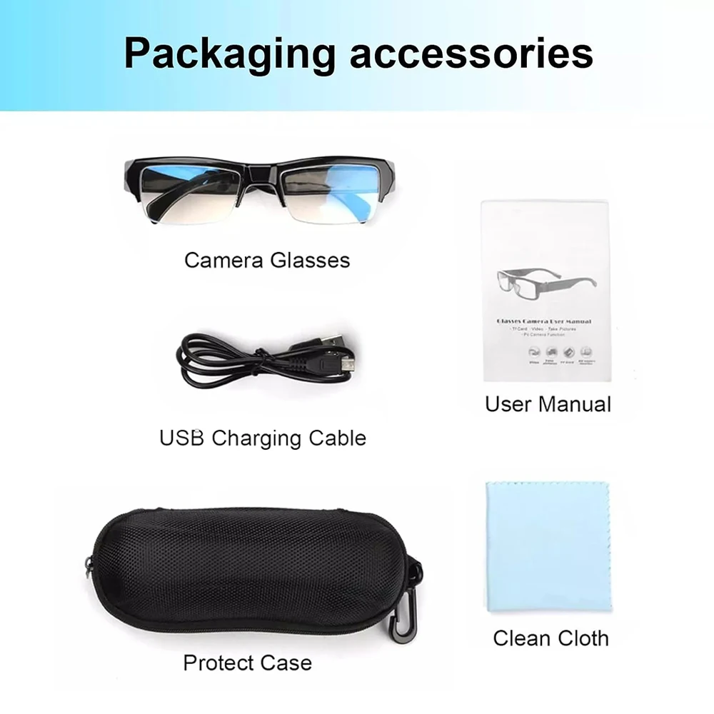 Lunettes Caméra HD 1080p 30FPS - Enregistrement Vidéo Portable - Pour Sports, Voyage, Conduite - Batterie 2h, Stockage Jusqu'à 256GB