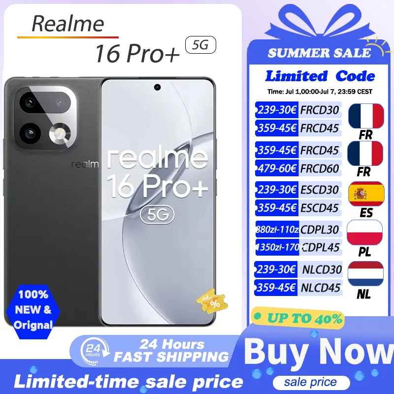 realme 16 Pro Plus 5G Smartphone realme 16 Pro+ Fotocamera OIS da 200MP Snapdragon 7 Gen 4 Schermo AMOLED curvo da 6,8'' a 144Hz Batteria da 7000mAh
