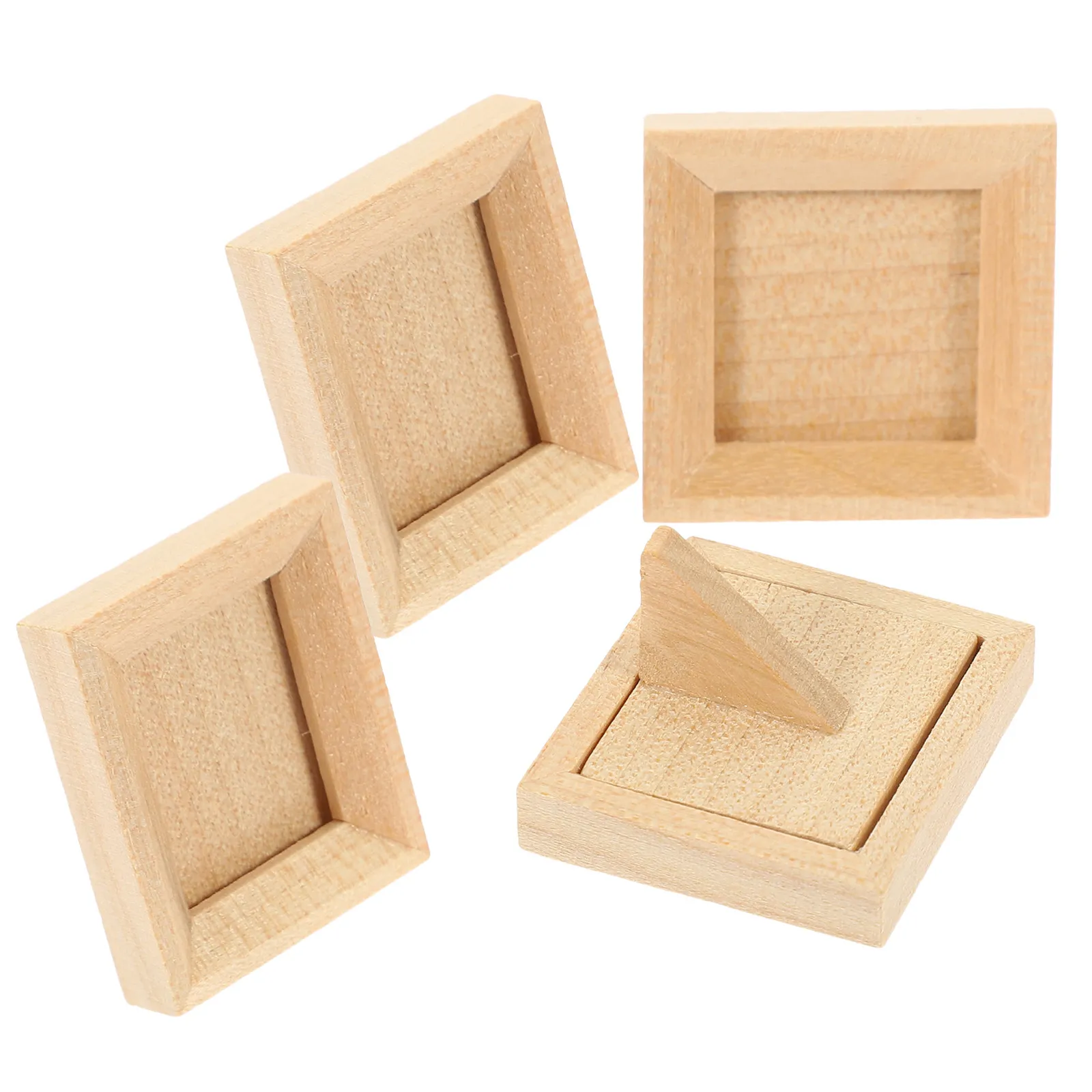 

4Pcs Mini Wood Picture Frames Dollhouse Miniature Photo Frame Set for DIY Mini Furniture Decoration Authentic Tiny Framed