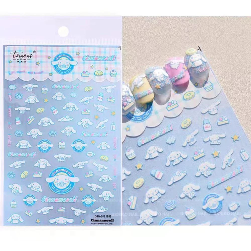 

1 sheet Cinnamoroll Kuromi Sanrio New 5D Relief Nail Art Stickers Nail Decals for Manicure fashion Design DIY Happy Accessories